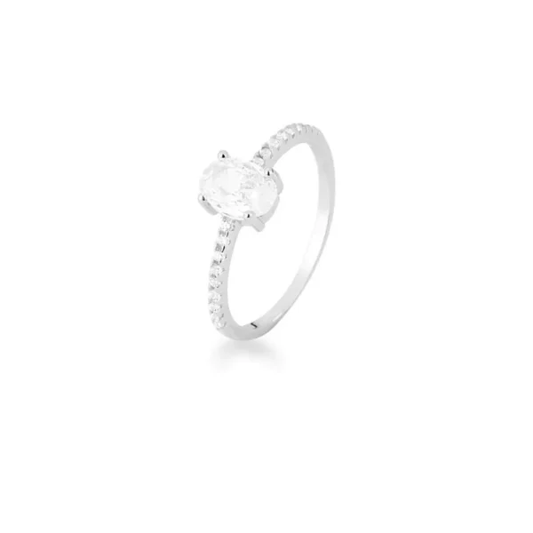 Anel com Cristal Oval e Zircônias Prata 925 com Banho no Ródio