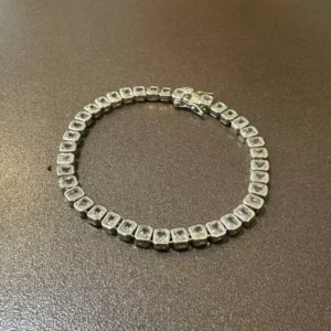 Pulseira Riviera Banhada em Ródio com Pedras Retangulares