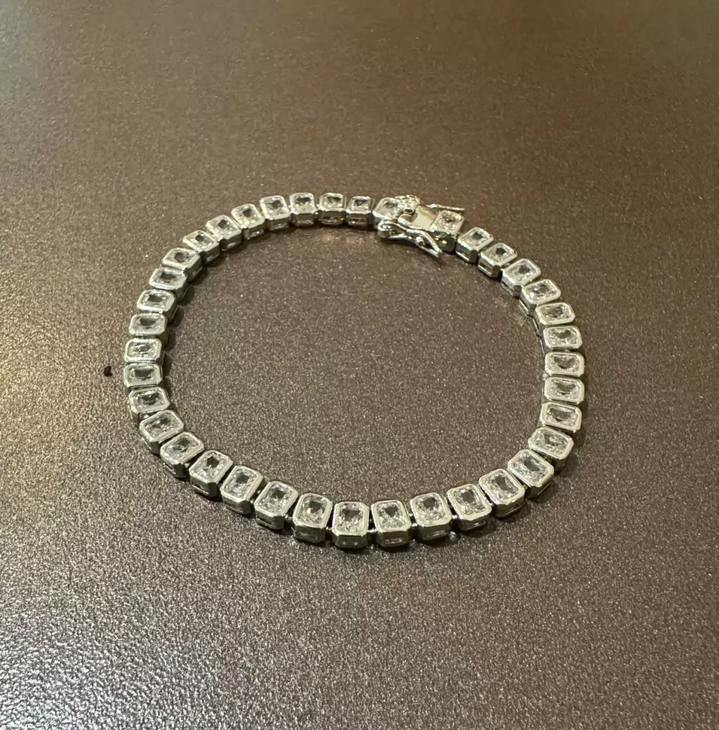 Pulseira Riviera Banhada em Ródio com Pedras Retangulares