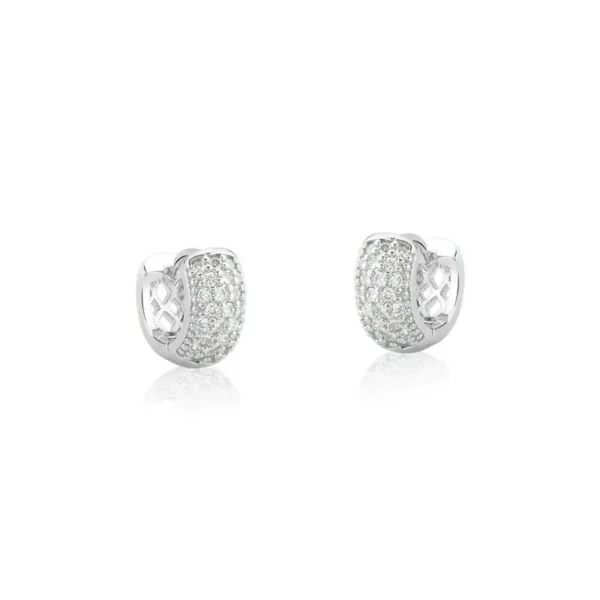 Argola Luxo Cravejada de Zircônias Brancas Banhada a Ródio 11mm