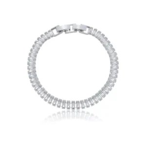 Pulseira de Riviera com Zircônia Baguete Cristal Banho em Ródio Branco
