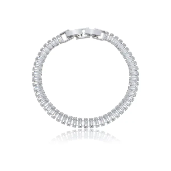 Pulseira de Riviera com Zircônia Baguete Cristal Banho em Ródio Branco - Imagem 2