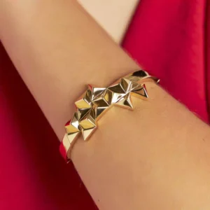 Bracelete com Triângulos Lisos Banhado a Ouro