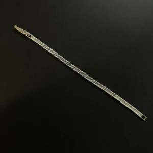 Pulseira de Riviera com Zircônia Baguete Cristal Banho em Ródio Branco