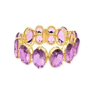 Pulseira com Cristais Ovais Ametista Lavanda Banhada a Ouro