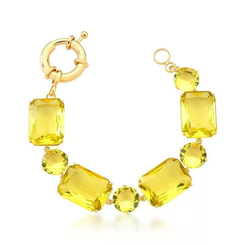 Pulseira com Cristais Retangulares Prasiolita Banhada a Ouro