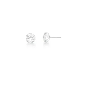 Brinco Ponto de Luz com Cristal Redondo Branco em Prata Lisa - 1 cm