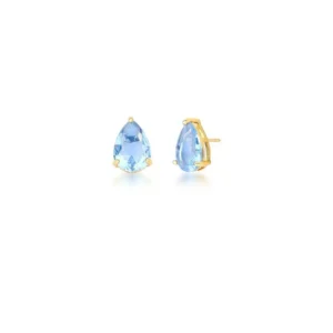 Brinco de Gota com Cristal Azul Claro Banhado a Ouro 1.1 cm