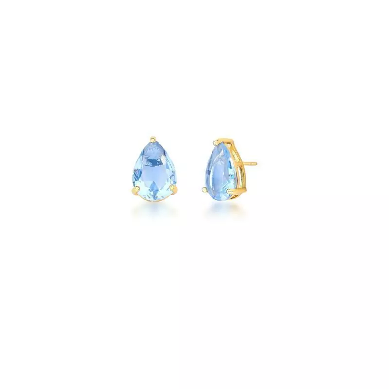 Brinco de Gota com Cristal Azul Claro Banhado a Ouro 1.1 cm