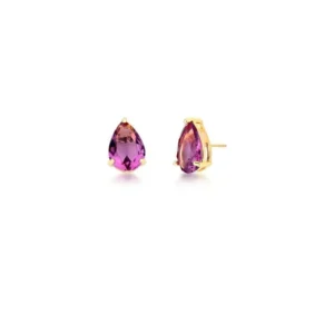 Brinco de Gota com Cristal Ametista Banhado a Ouro 1.1cm