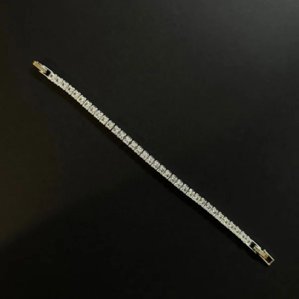 Pulseira de Riviera com Zircônia Retangular 3x4mm Cristal Banho em Ródio Branco