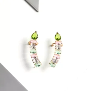 Brinco ear cuff banhado no ouro com cristais coloridos