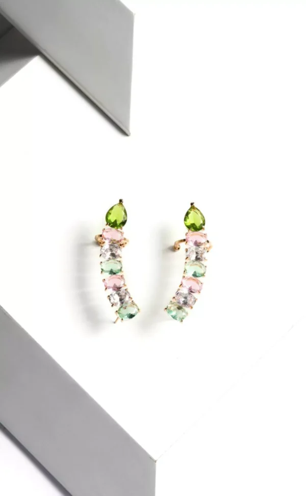 Brinco ear cuff banhado no ouro com cristais coloridos