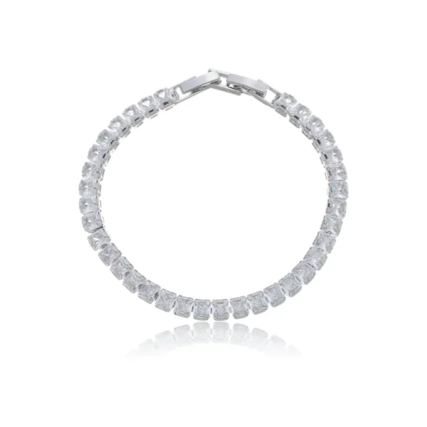 Pulseira de Riviera com Zircônia Retangular 3x4mm Cristal Banho em Ródio Branco - Imagem 2