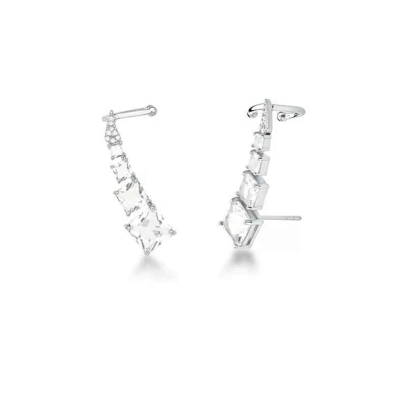 Brinco Ear Cuff com Cristais Quadrados e Zircônias Banhado a Ródio