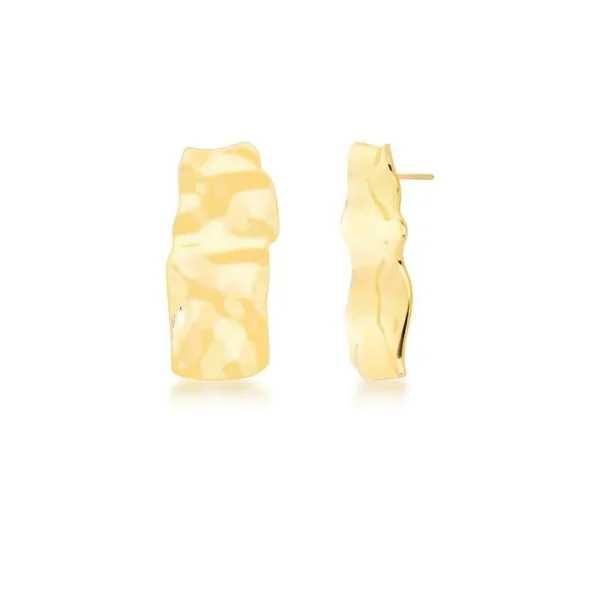 BRINCO RETANGULAR TEXTURIZADO LISO BANHADO A OURO