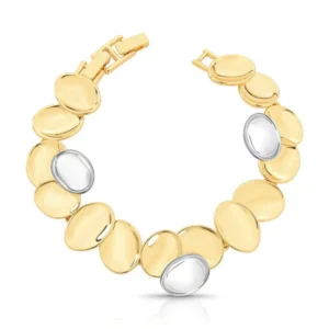 Pulseira Articulada com Design de Placas Redondas Mix de Banhos Ouro e Rodio
