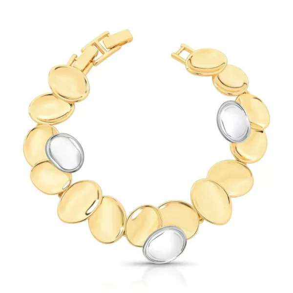 Pulseira Articulada com Design de Placas Redondas Mix de Banhos Ouro e Rodio