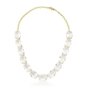 Colar com Treze Cristais Ovais Incolor Banhado a Ouro