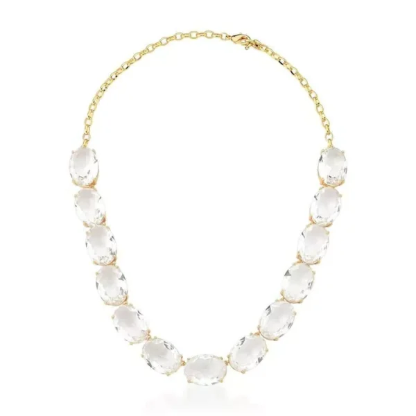 Colar com Treze Cristais Ovais Incolor Banhado a Ouro