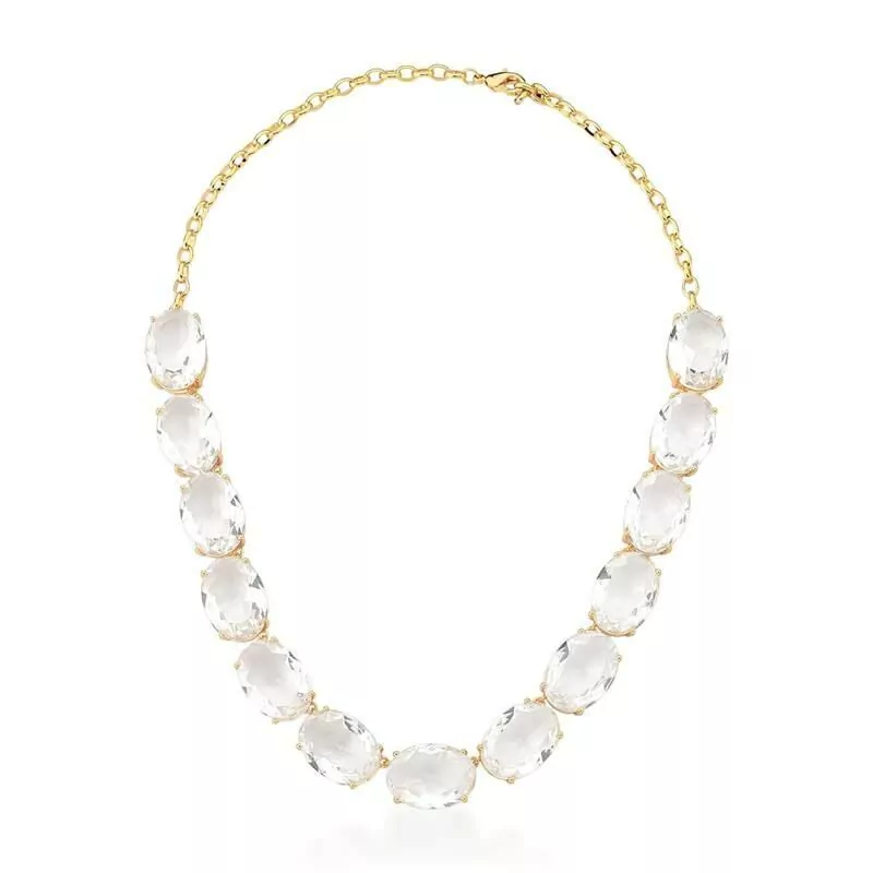 Colar com Treze Cristais Ovais Incolor Banhado a Ouro