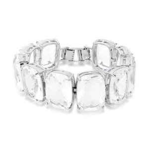Pulseira Plus Size Cristais Quadrados Incolor Banhada a Ródio - 22cm