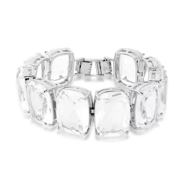 Pulseira Plus Size Cristais Quadrados Incolor Banhada a Ródio - 22cm