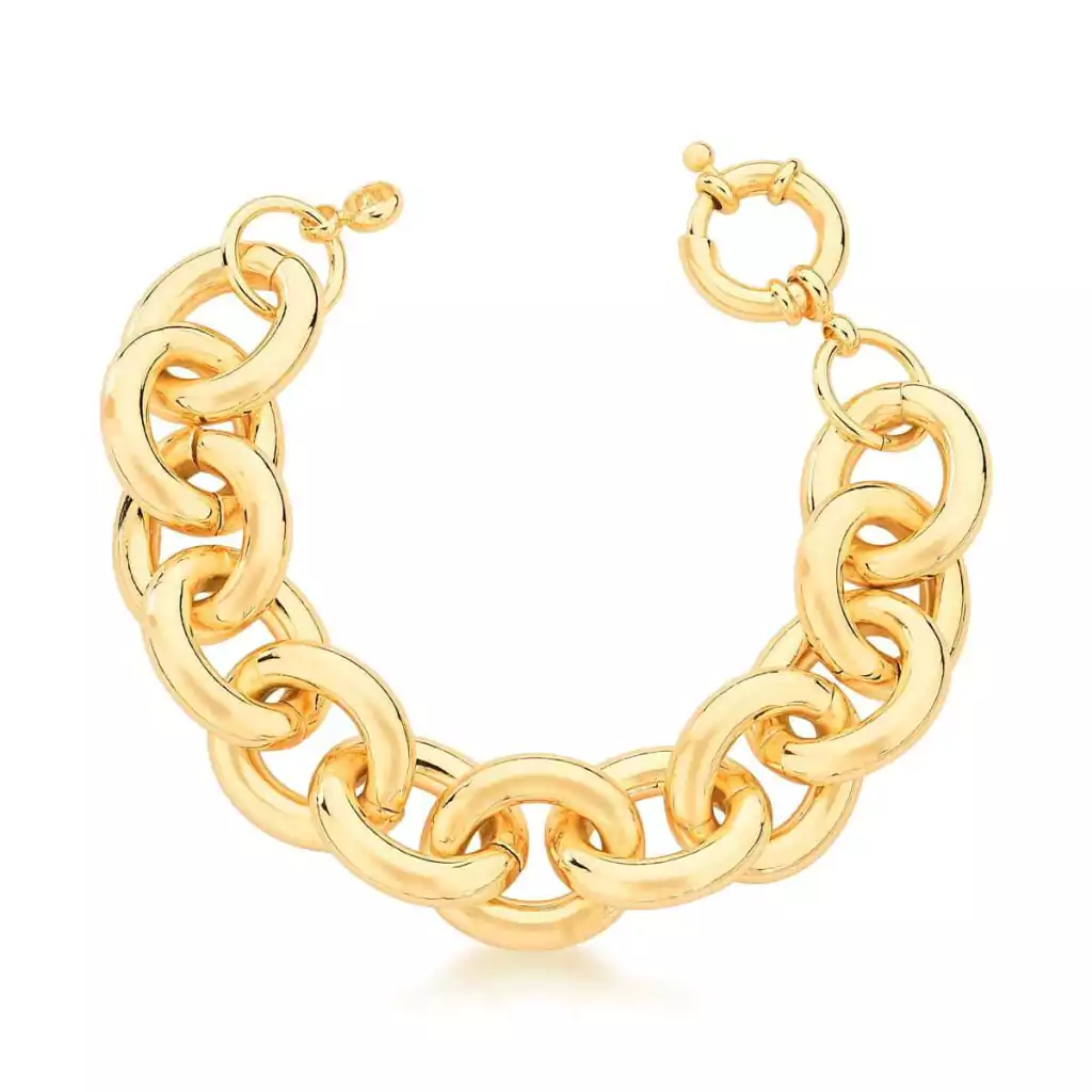 Pulseira Com Elos Ovais Lisos Banhado a Ouro