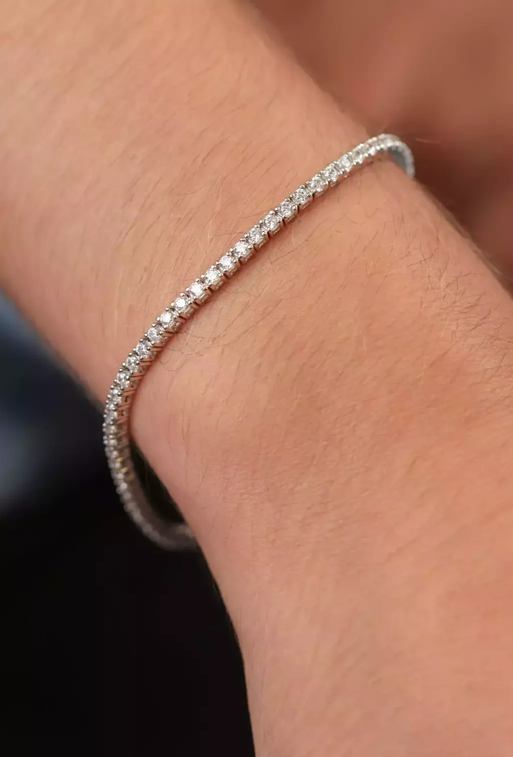 Pulseira Riviera em Prata Pura com Zircônias 2mm Quadradas Brancas