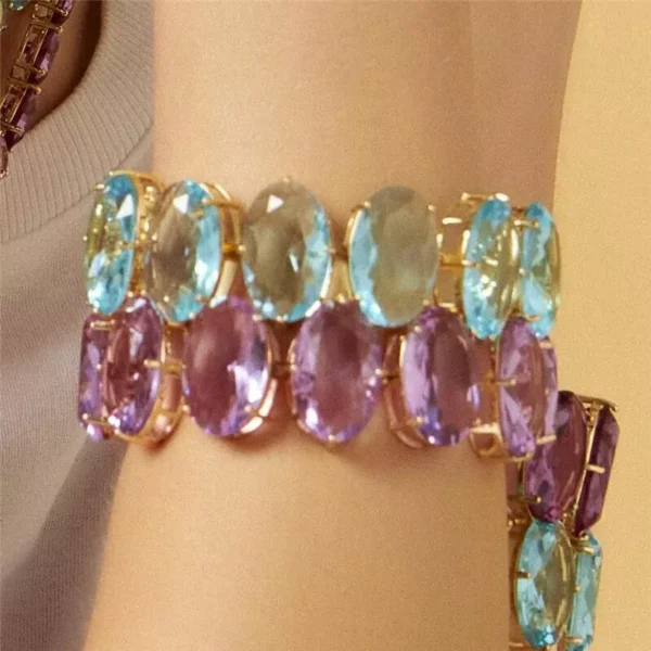 Pulseira com Cristais Ovais Ametista Lavanda Banhada a Ouro - Imagem 3