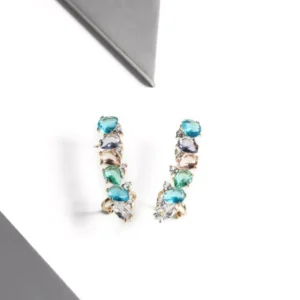 Brinco ear cuff com cristais coloridos banhado no ouro 18k
