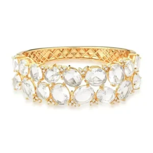 Bracelete Duas Fileiras de Cristais Ovais Incolor Banhado a Ouro