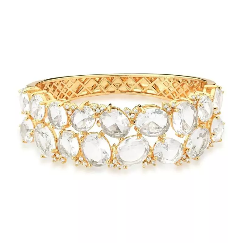 Bracelete Duas Fileiras de Cristais Ovais Incolor Banhado a Ouro