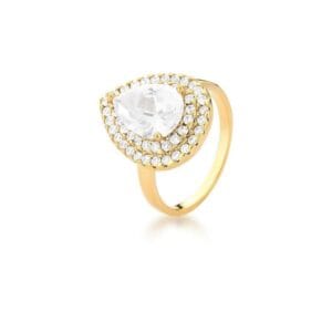 Anel de Gota com Zircônias Cravejados Banhado a Ouro