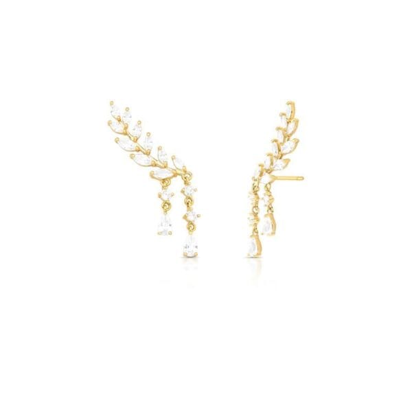 Brinco Ear Cuff de Folha Com Cristal