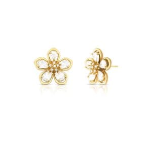 Brinco de Flor com Cristais em Gota Banhado no Ouro 18k