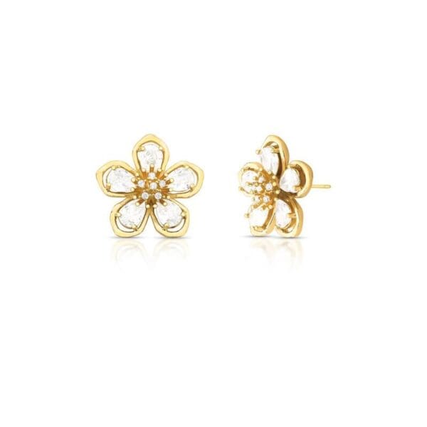 Brinco de Flor com Cristais em Gota Banhado no Ouro 18k