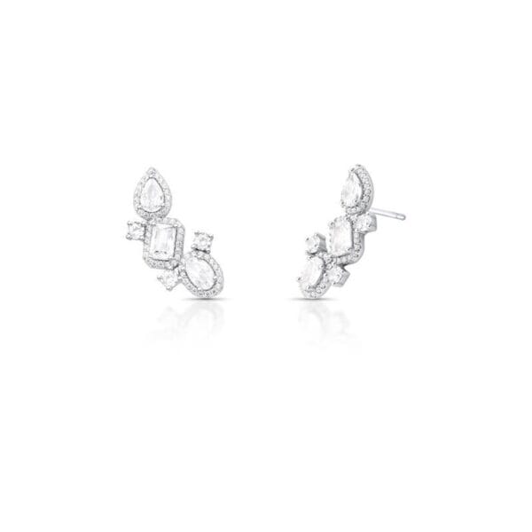 Brinco Ear Cuff com Zircônias Prata Rodinada