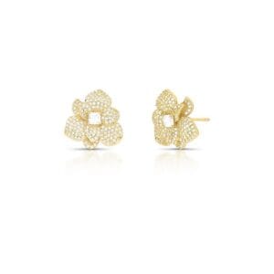 Brinco de Flor Curvo Com Zircônias Banhado a Ouro 18k