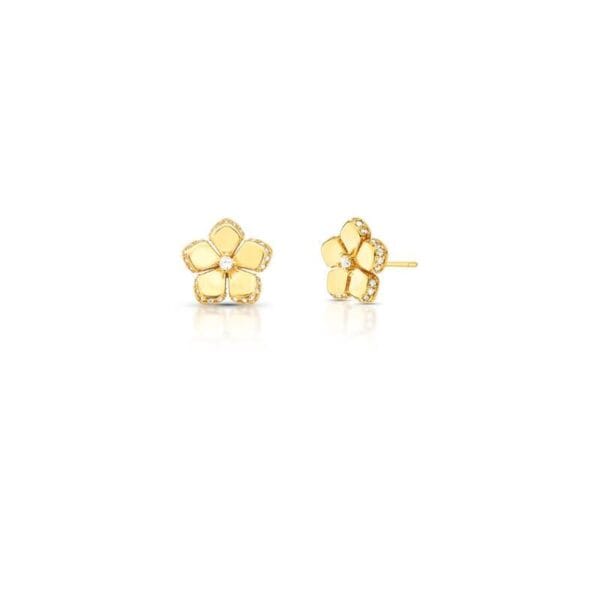Brinco de Flor Com Cristal e Zircônias Banho Ouro 18k