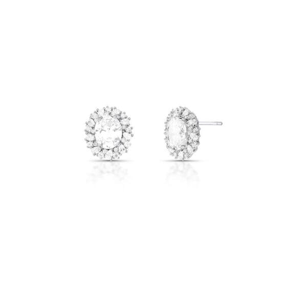 Brinco Com Cristal Oval Banhado no Ródio