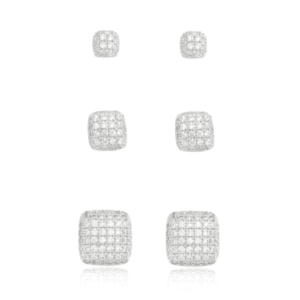Kit Trio de Brincos Quadrados com Zircônias