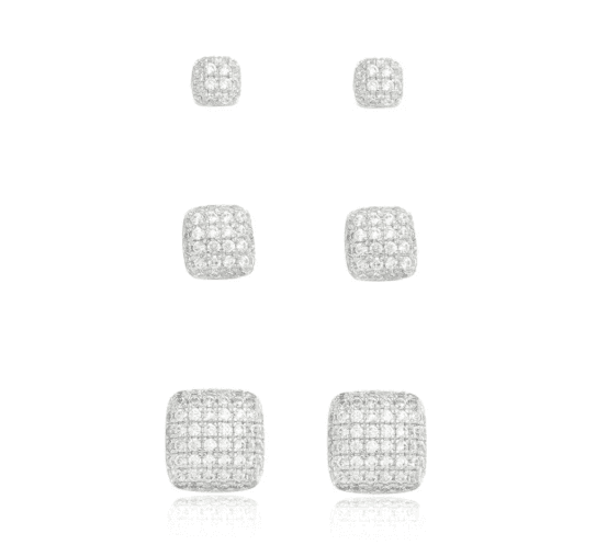 Kit Trio de Brincos Quadrados com Zircônias