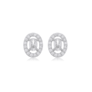 Brinco Base Oval Zircônias Banho Ródio