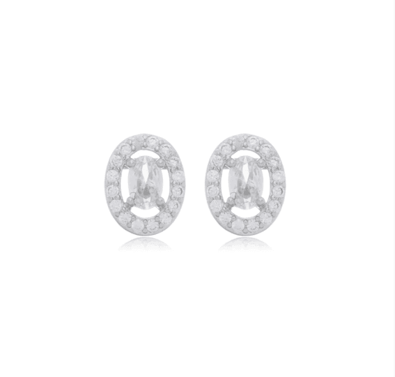 Brinco Base Oval Zircônias Banho Ródio