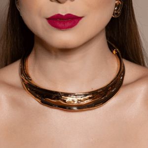Colar de Aro Rígido Moderno Banhado a Ouro 18k