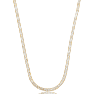 Colar Riviera Cristais Baguete Banho Ouro 18k
