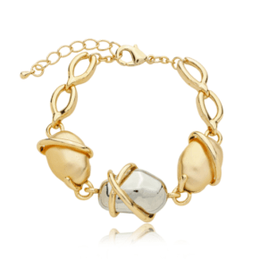 Pulseira Orgânica Flexível com Mix de Banho Ródio e Ouro 18k