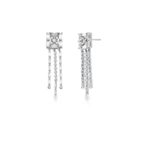 Brinco Retangular com Pêndulo de Cristais Banhado em Ródio