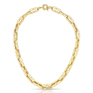 Colar Correntaria com Elos Lisos Retangulares Banhado a Ouro 18K